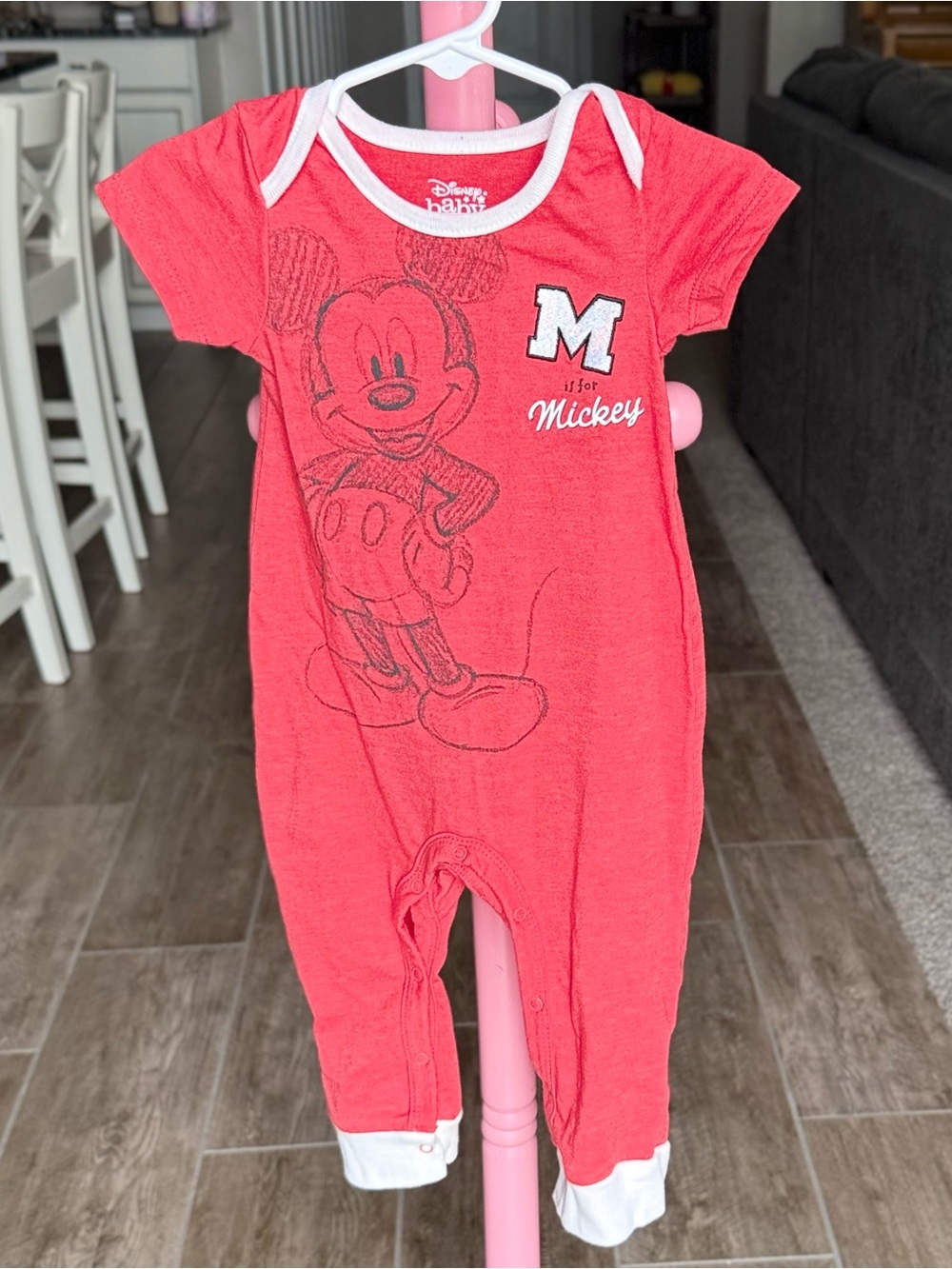 Disney Baby Red Mickey Short-Sleeve Romper with White Trim
